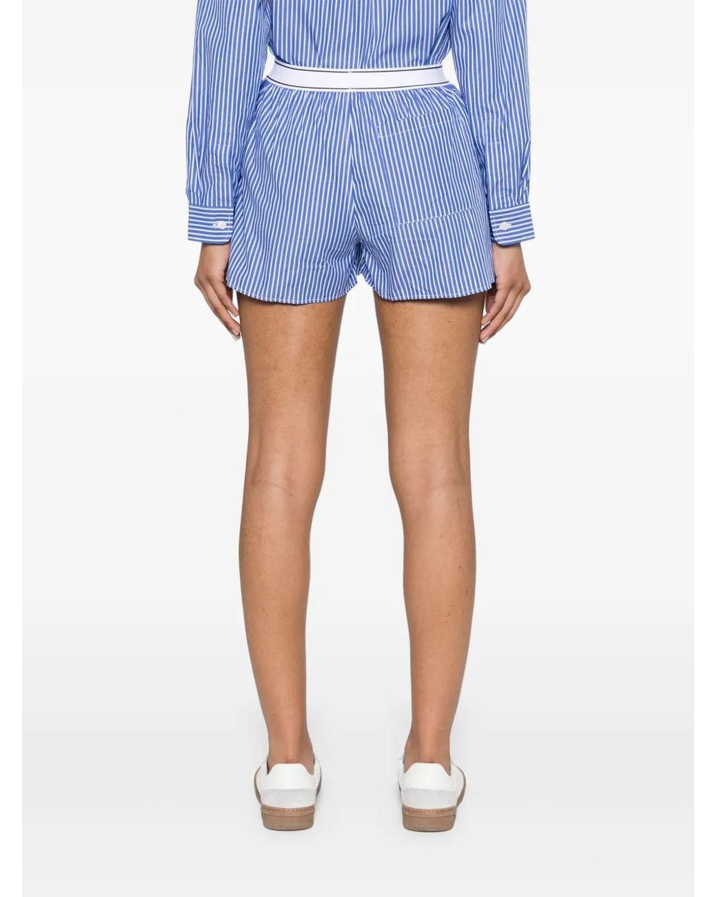 Sporty & Rich Blue Logo-Waistband Shorts