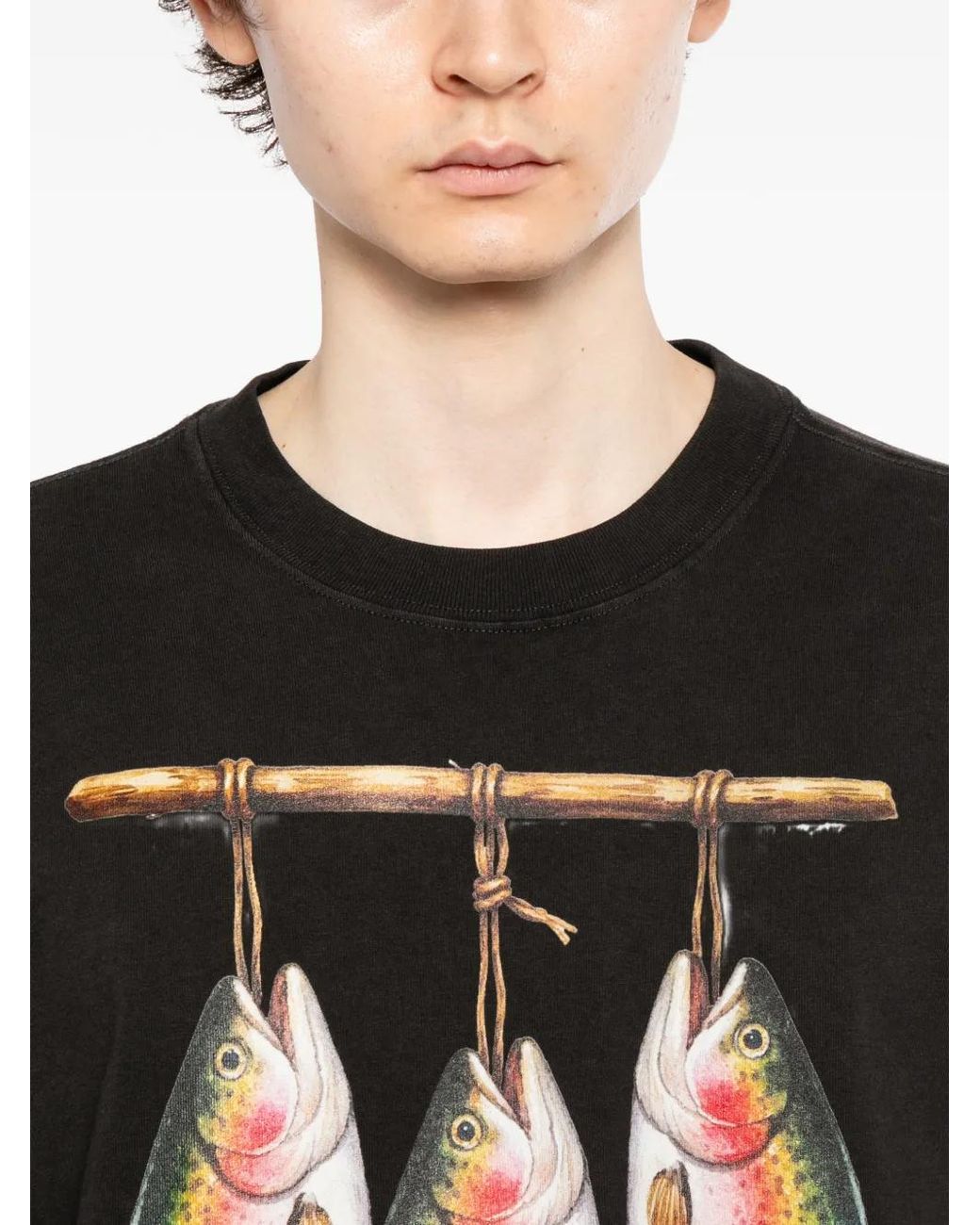Melt Black Graphic-Print Round Neck T-Shirt for men