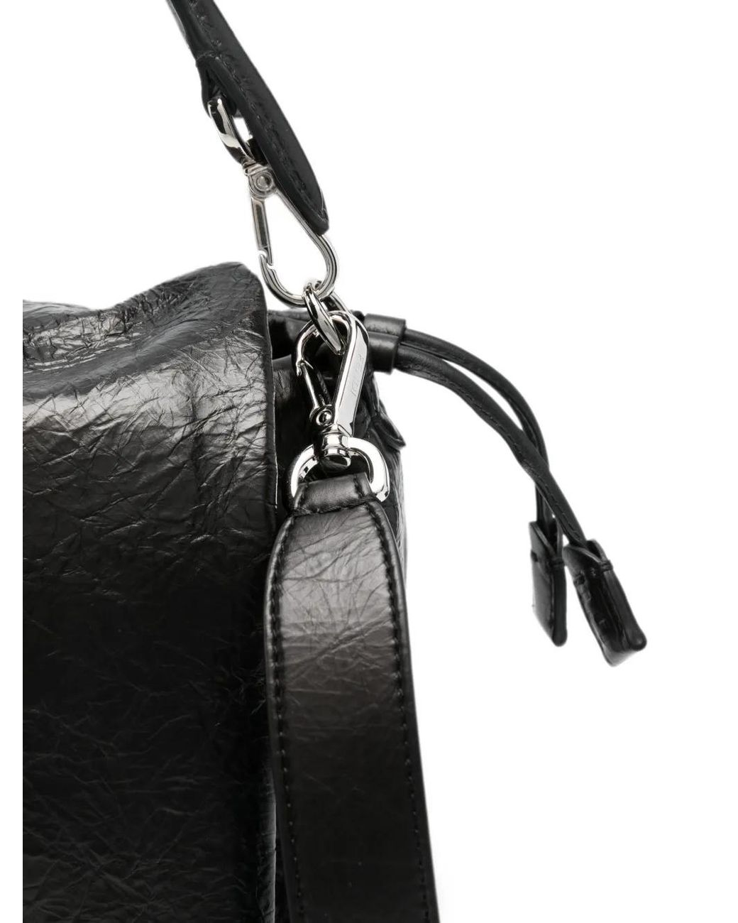 Fendi Black Baguette Soft Large Crackled Leather Bag