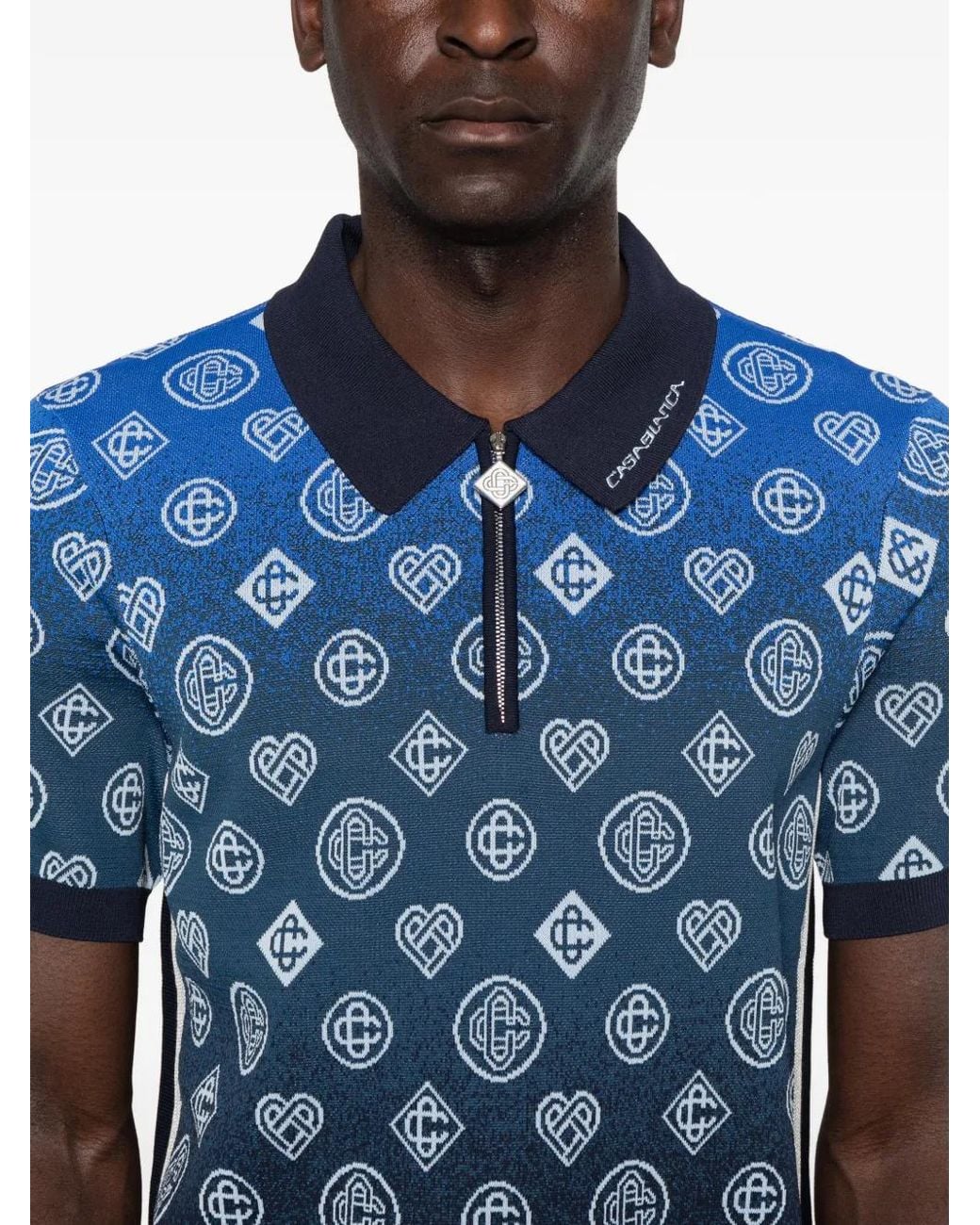 Casablanca Blue Short-Sleeve Knit Polo for men