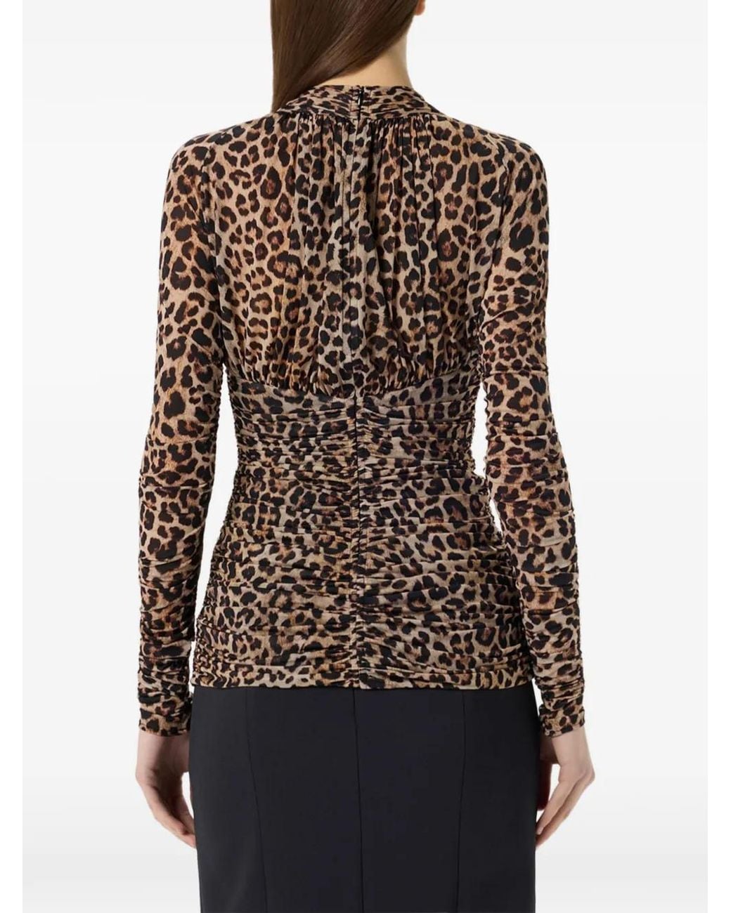 Blumarine Brown Leopard-Print Ruched Blouse