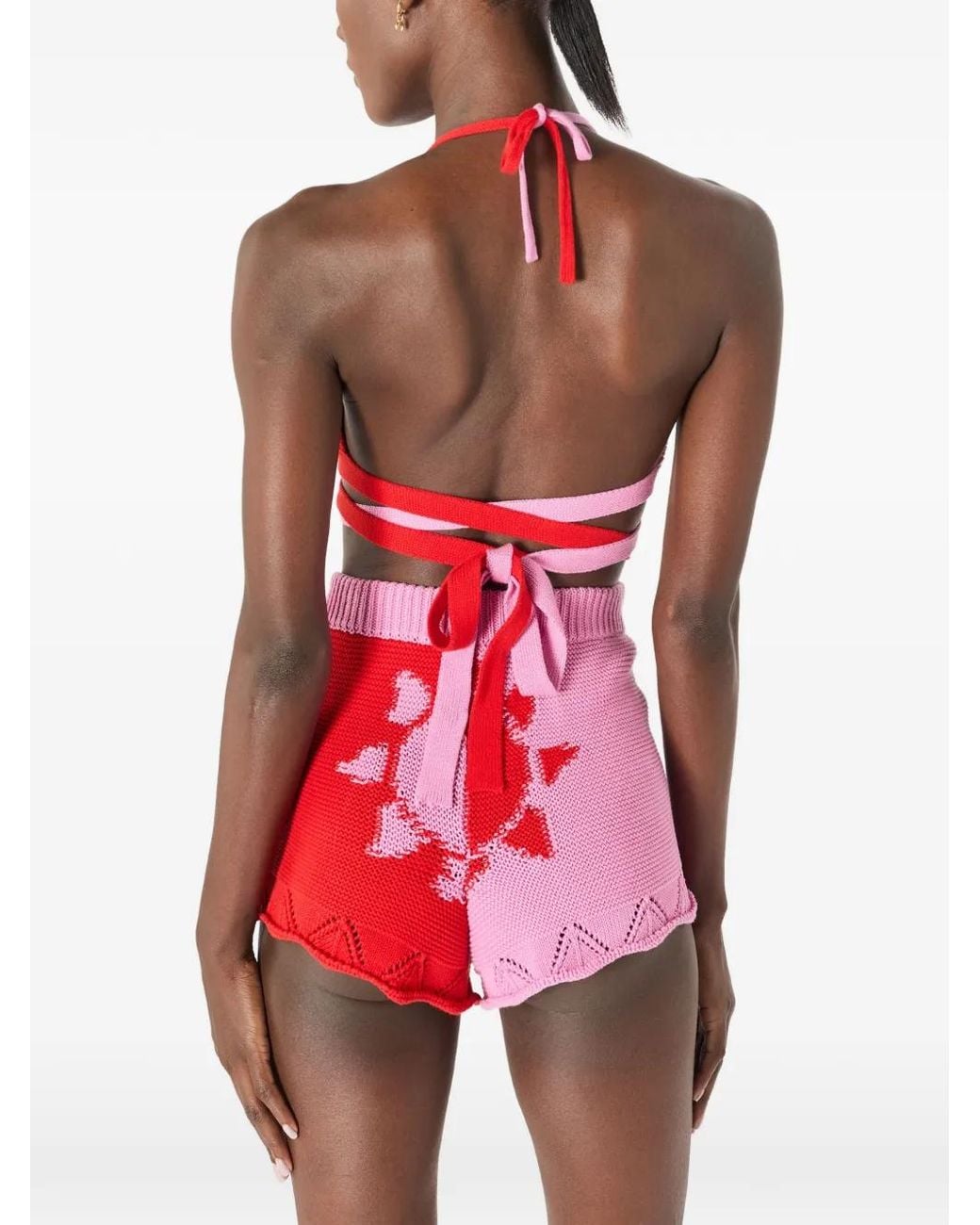 MARINE SERRE Red Crochet Moon Bikini Top