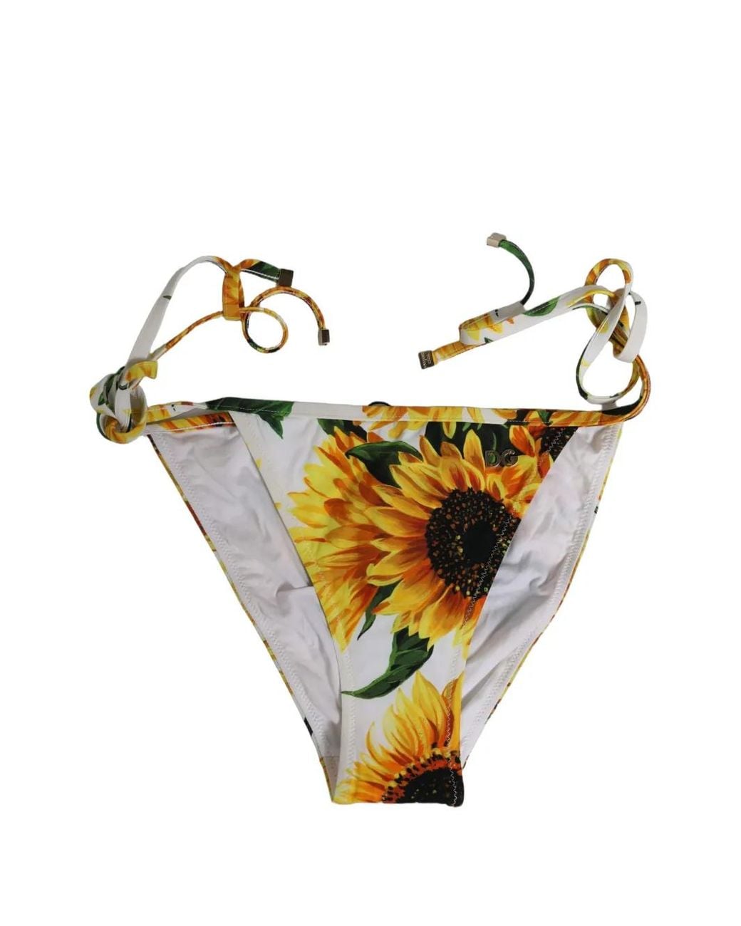 Dolce & Gabbana White Sunflower-Print Side-Tie Bikini Bottoms