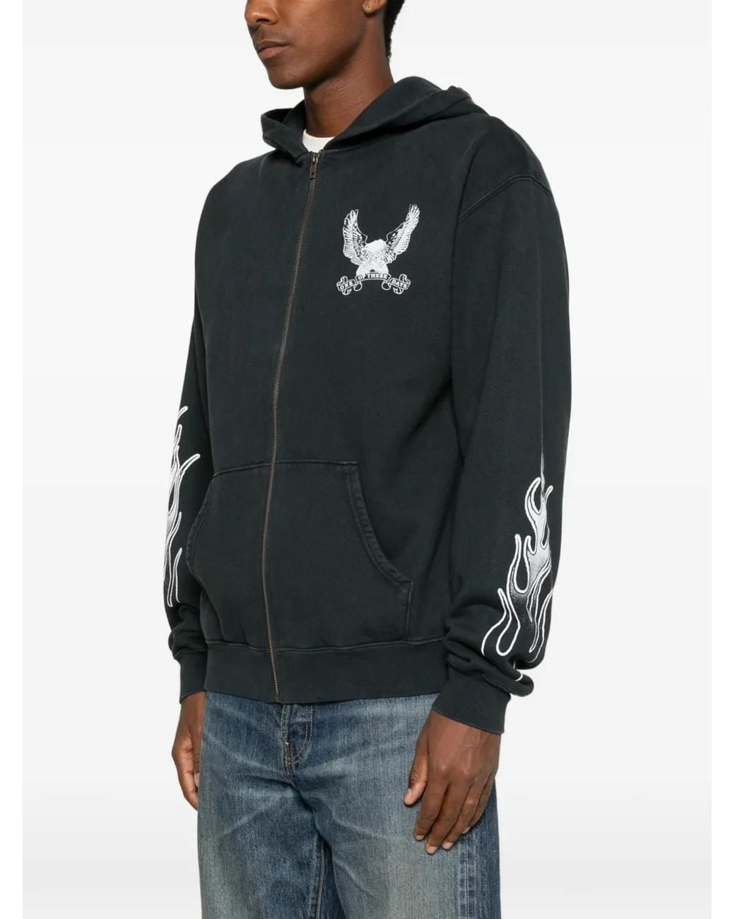 One Of These Days Black Graphic-Print Zip-Up Hoodie for men