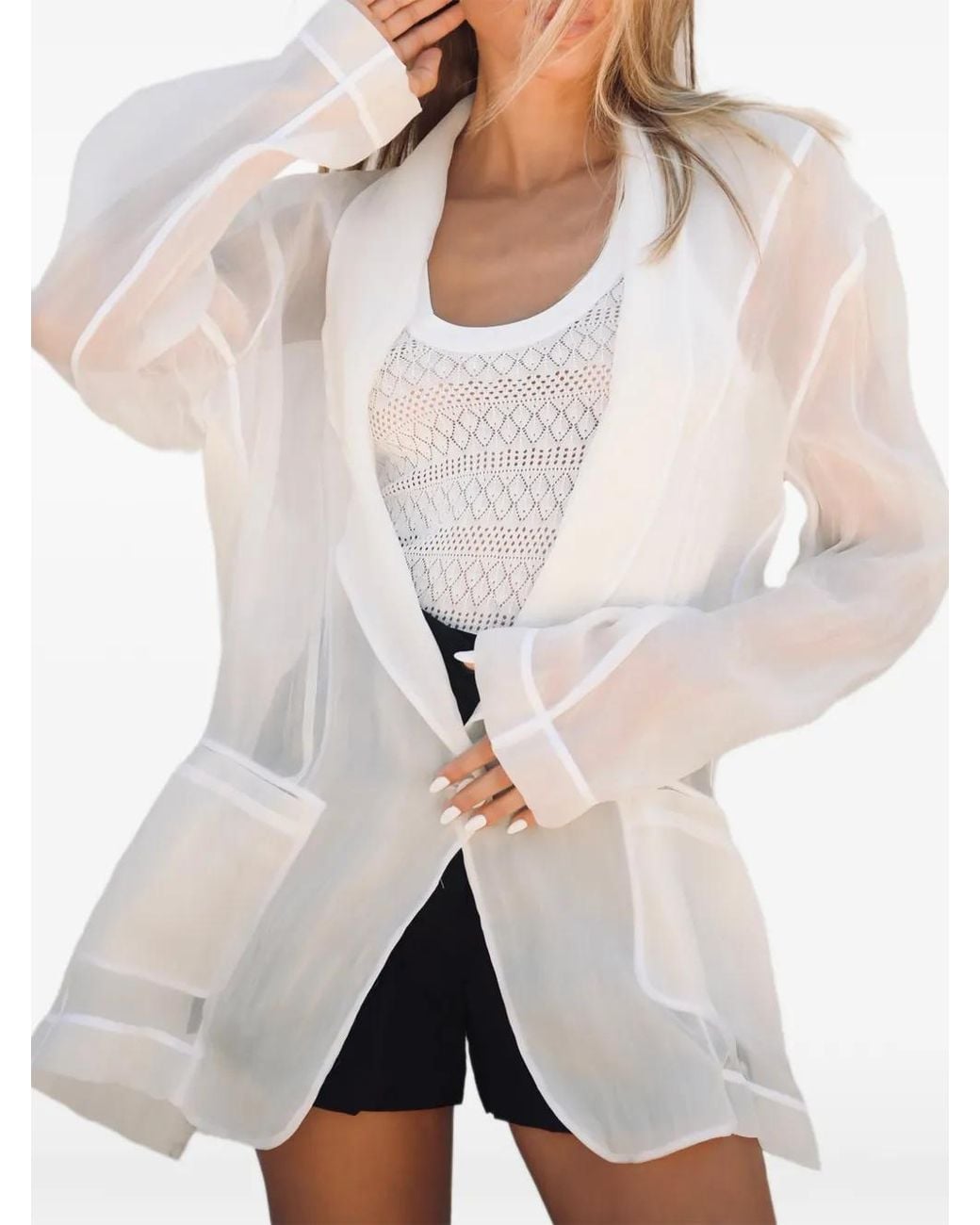 Tessitura Body Couture White Organza Silk Silk Sheer Blazer