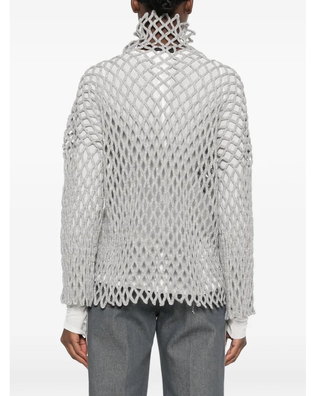 Sportmax Gray Open-Knit Turtleneck Sweater