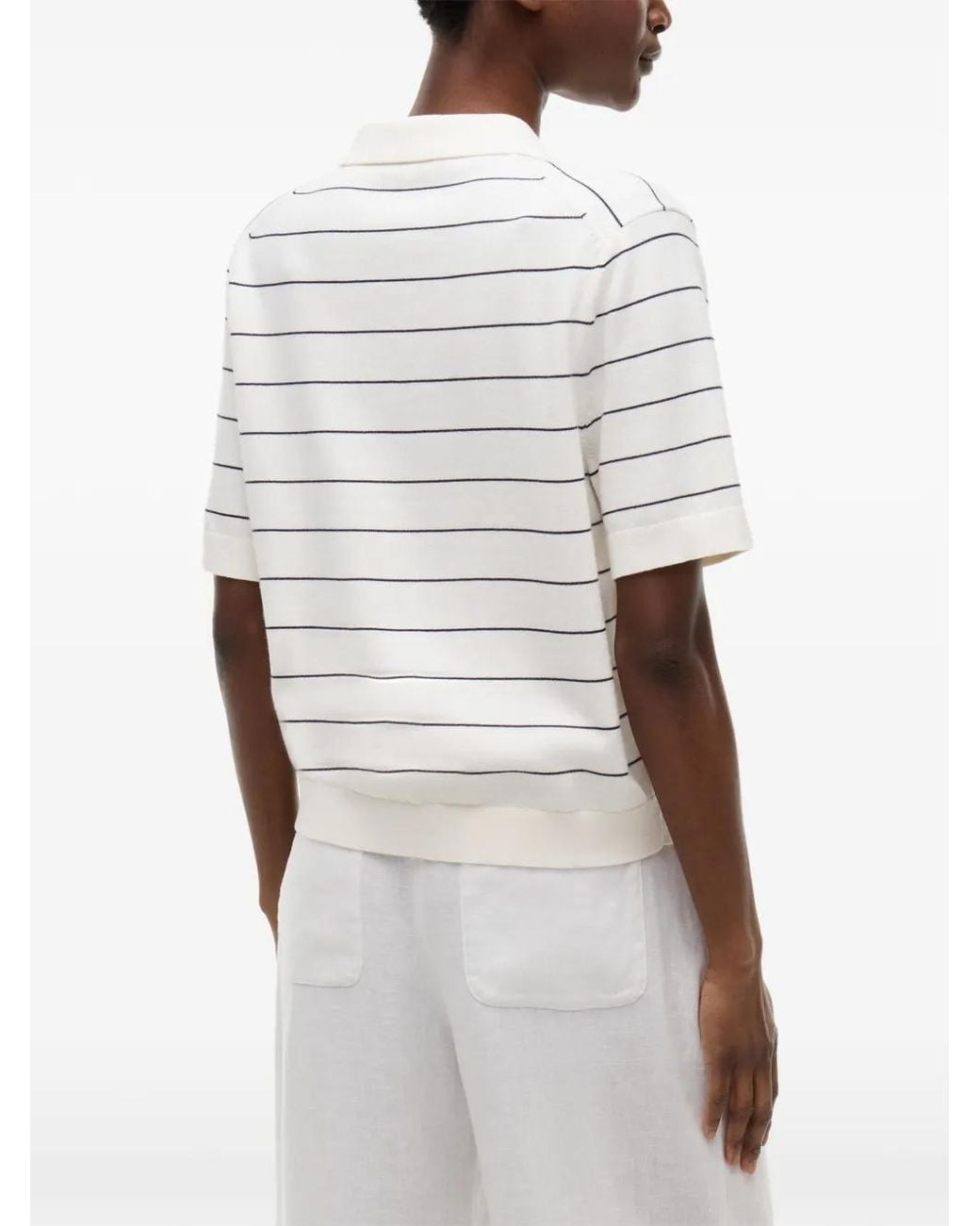 Tommy Hilfiger White Striped Short-Sleeve Polo Top