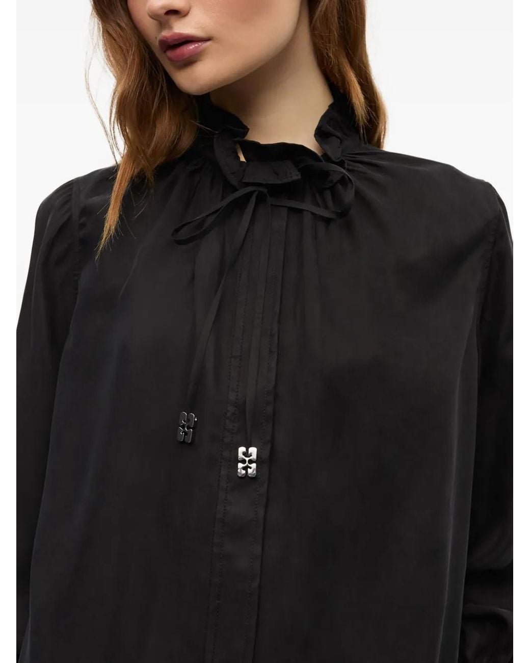 Ganni Black Ruffled-Collar Blouse