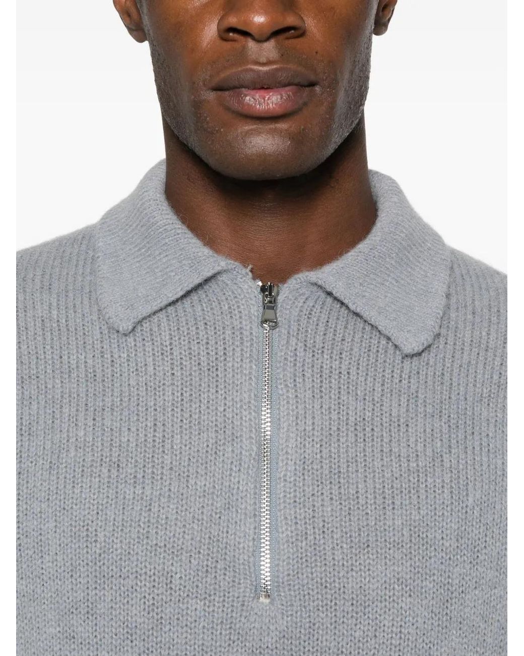 Seven Gauge Gray Zip-Up Polo-Collar Sweater