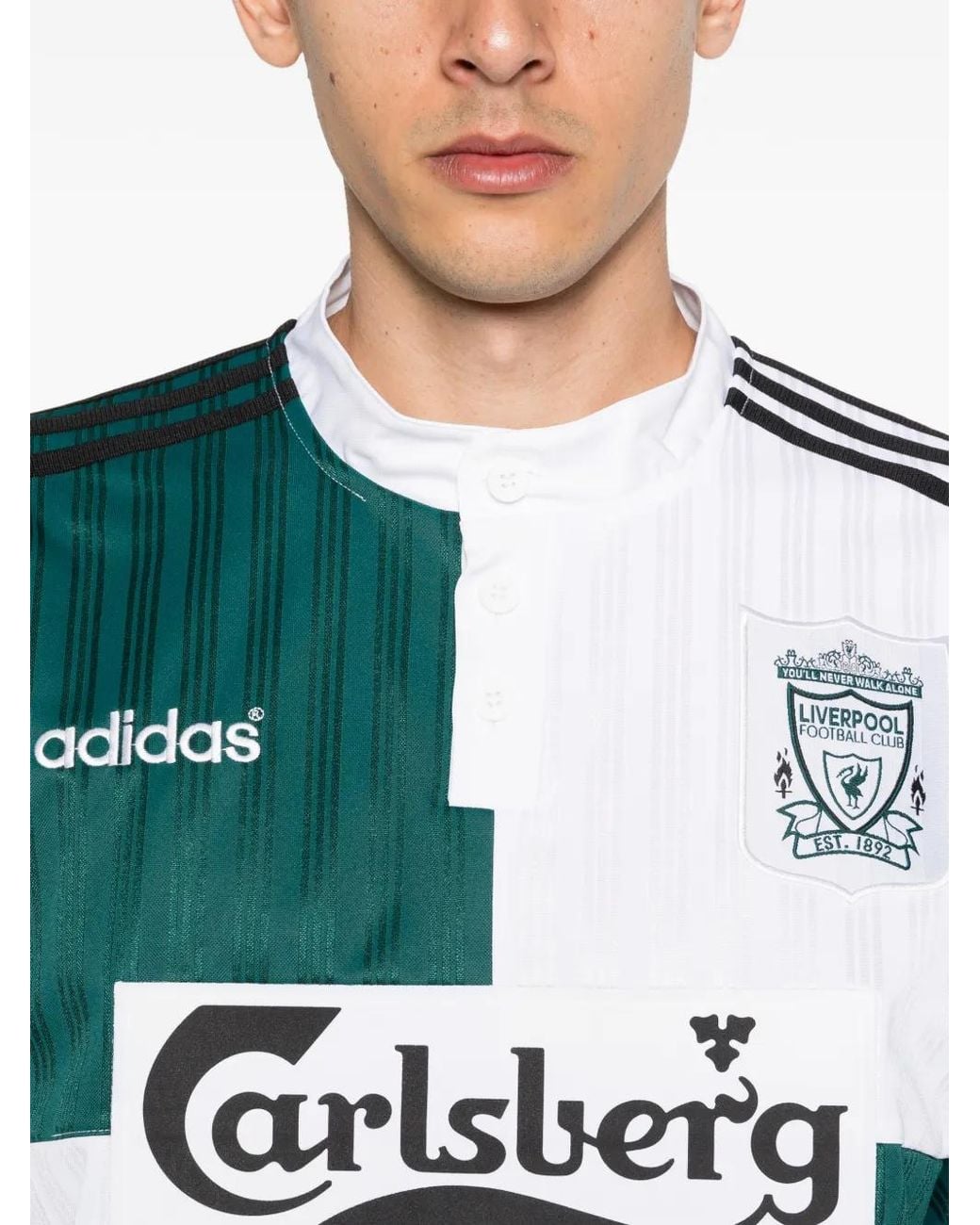 Adidas Green Liverpool Fc Three-Stripe Panelled T-Shirt for men