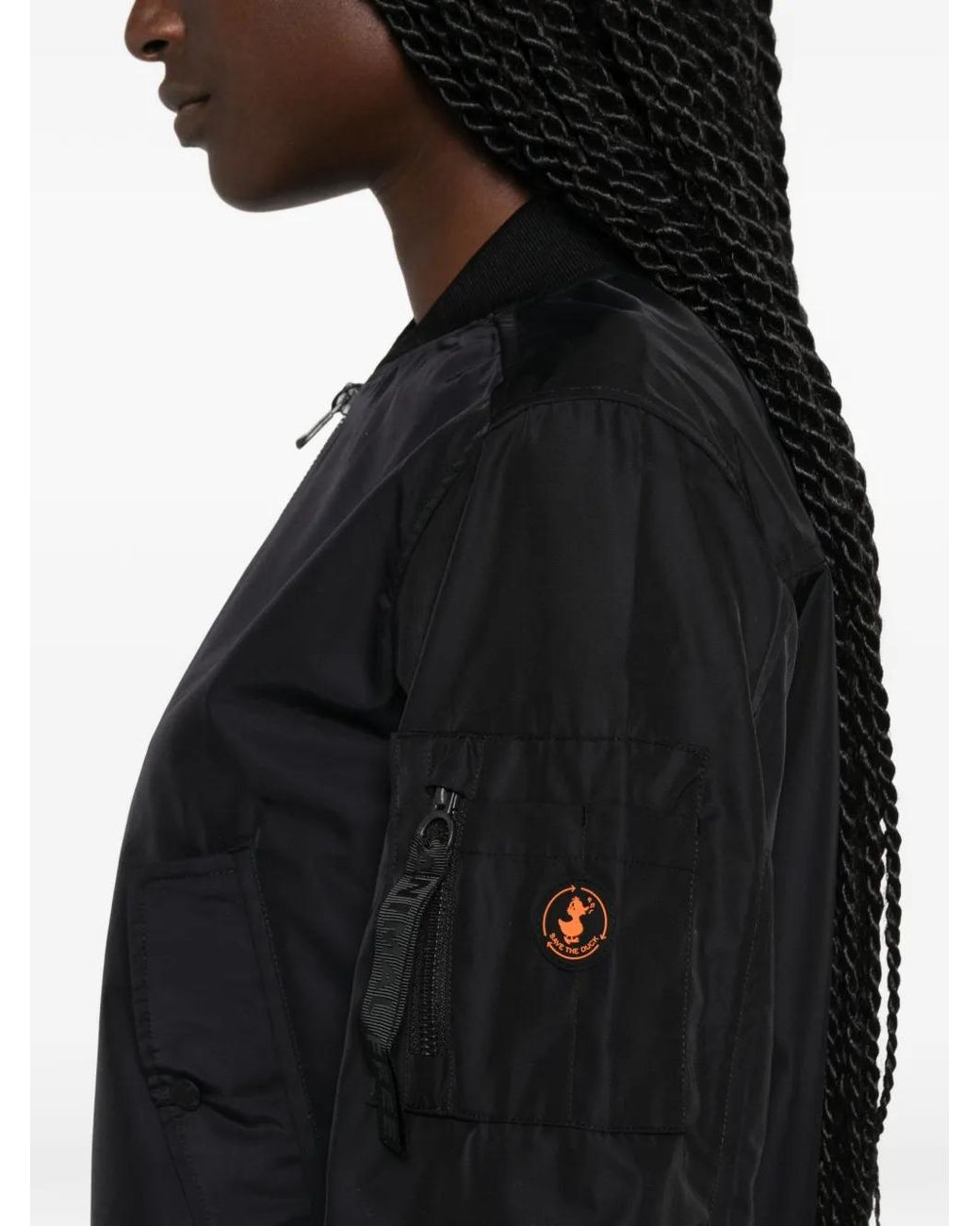 Save The Duck Black Ribbed-Trim Cropped Bomber Jacket