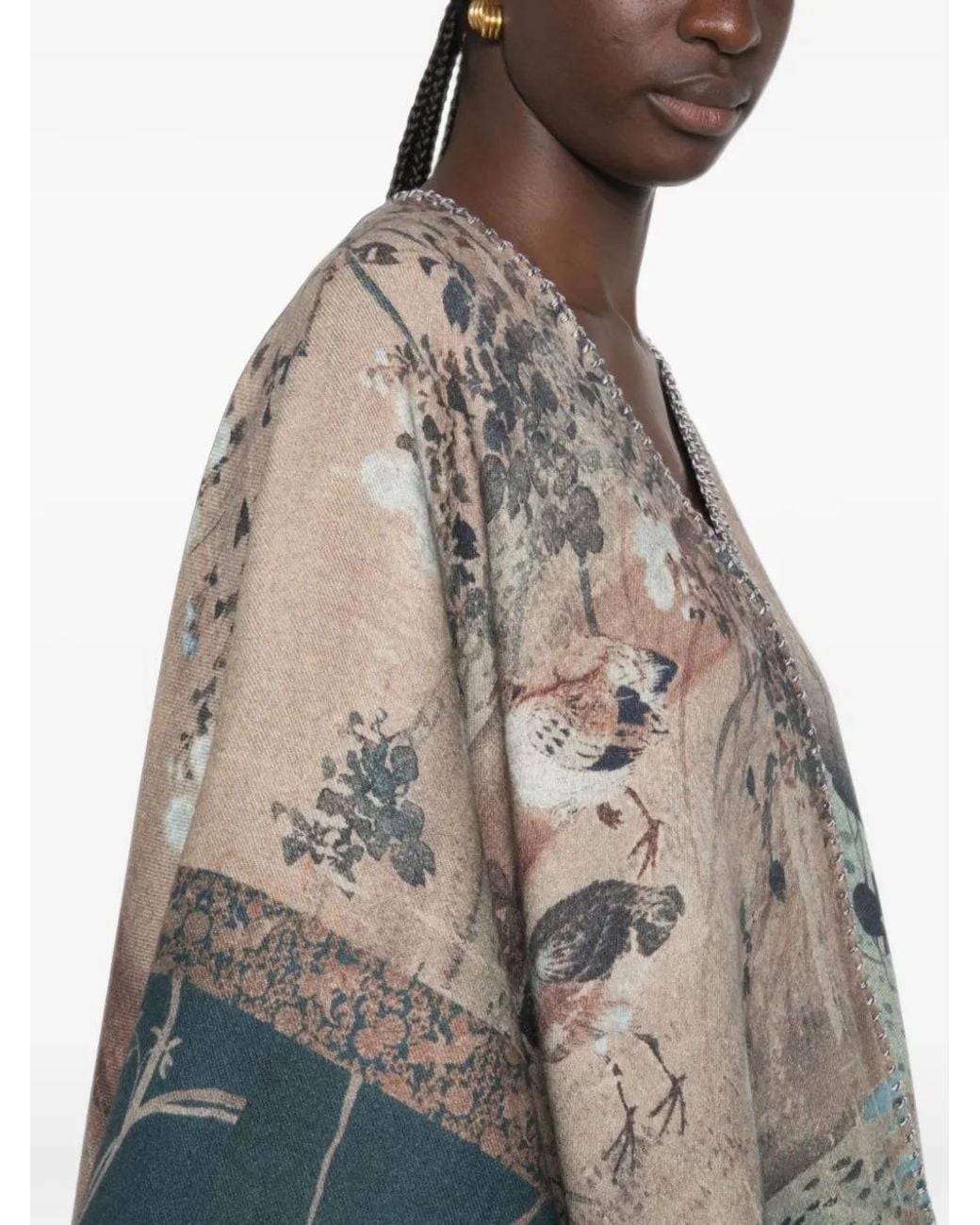 Pierre Louis Mascia Natural Graphic-Print Blanket-Stitch Poncho