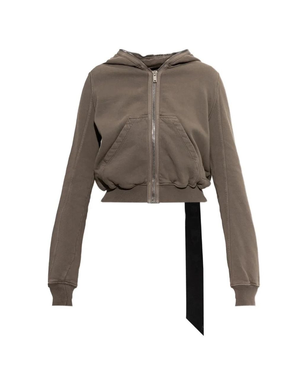 Rick Owens Gray Cropped Zip-Up Hoodie
