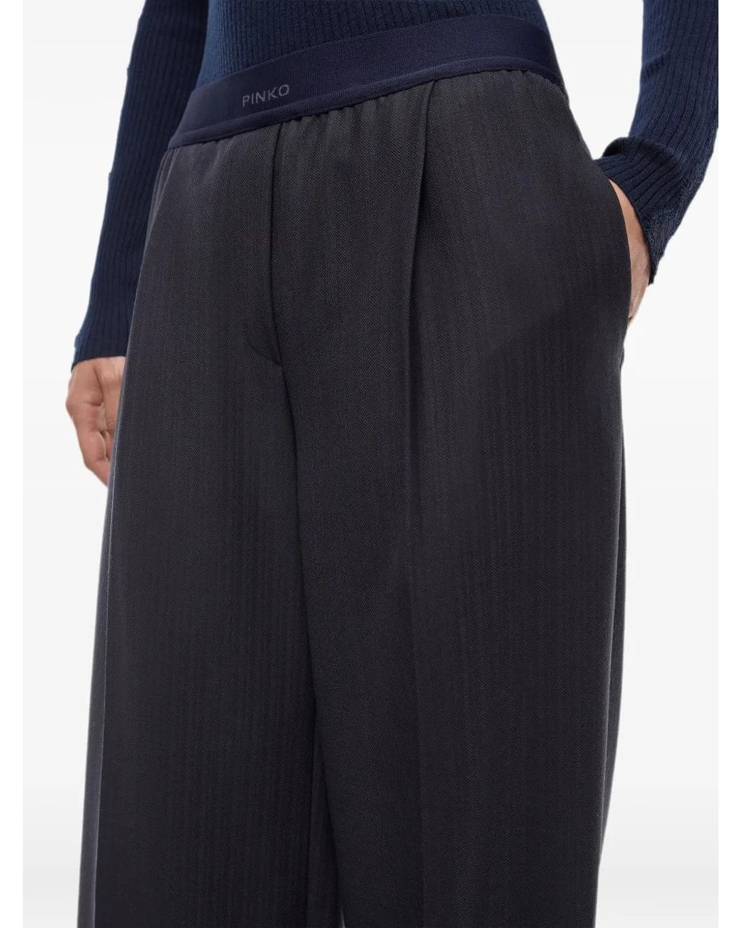 Pinko Blue Stretch Wool-Blend Palazzo Trousers