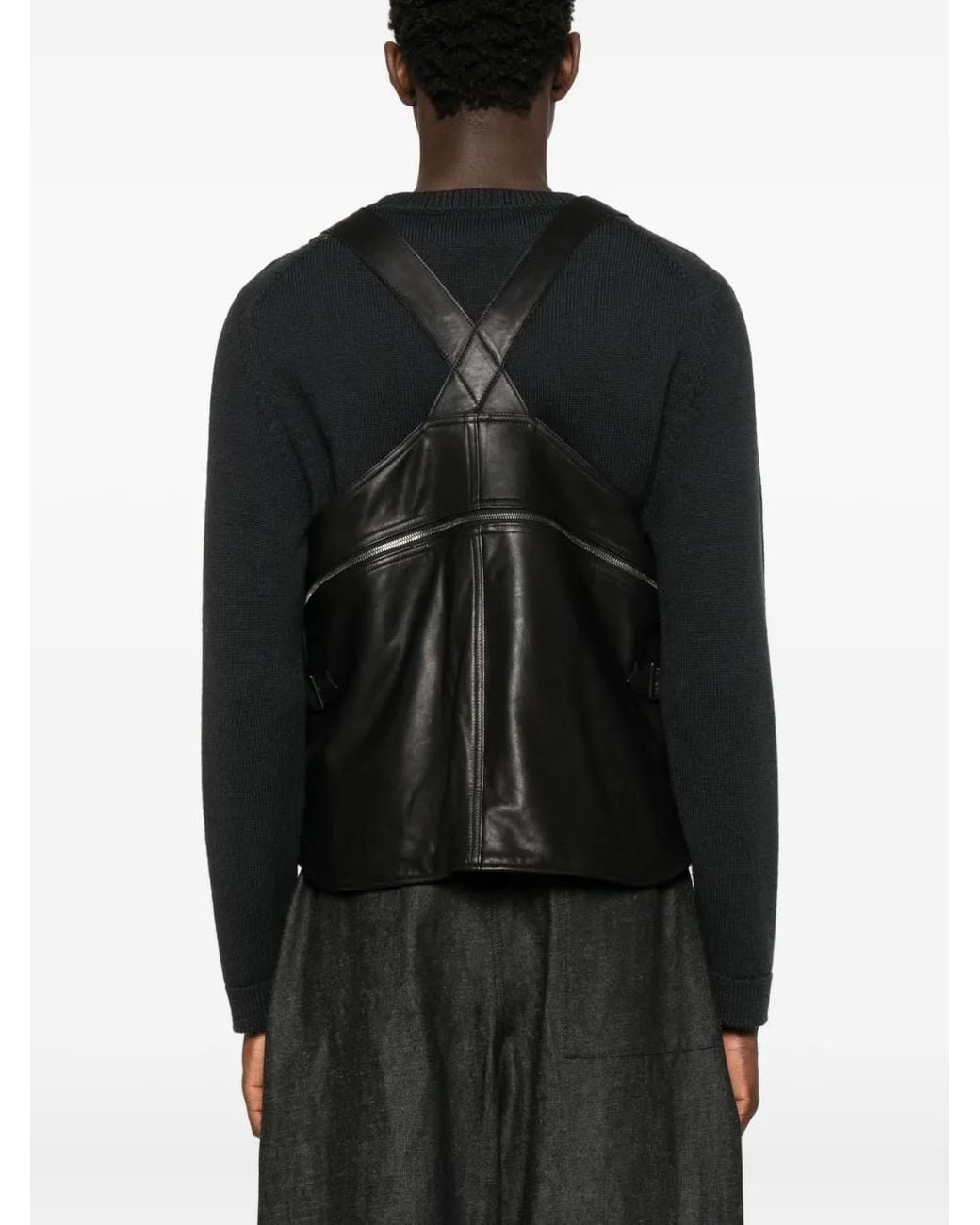 Yohji Yamamoto Black Pocketed Leather Waistcoat for men