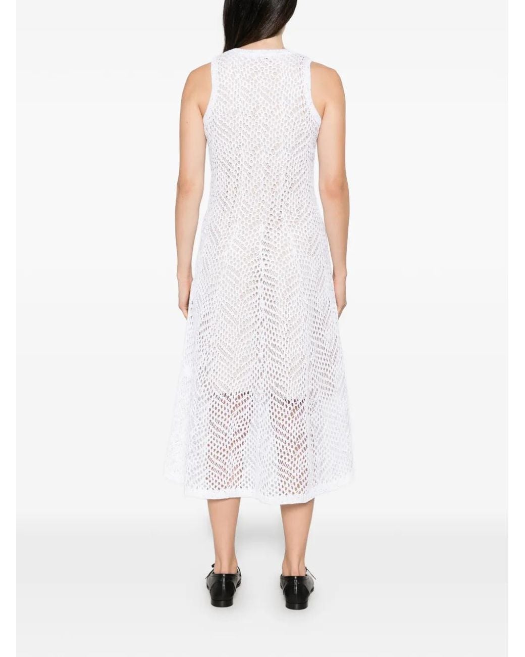 Brunello Cucinelli White Sequin-Embellished Crochet-Knit Midi Dress