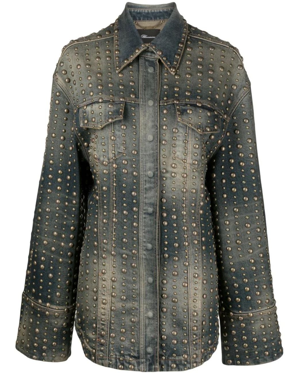 Blumarine Gray Stud-Design Old-Washed Denim Jacket