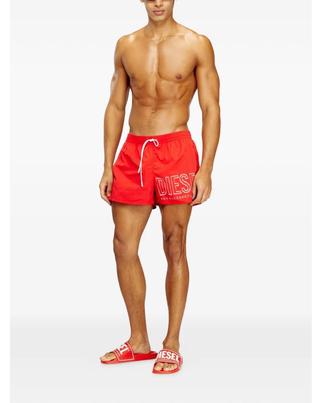DIESEL Red Olympic-34-D-Core Drawstring Logo Swim Shorts for men
