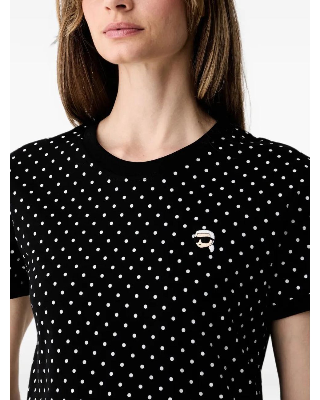 Karl Lagerfeld Black Polka-Dot Logo-Patch T-Shirt