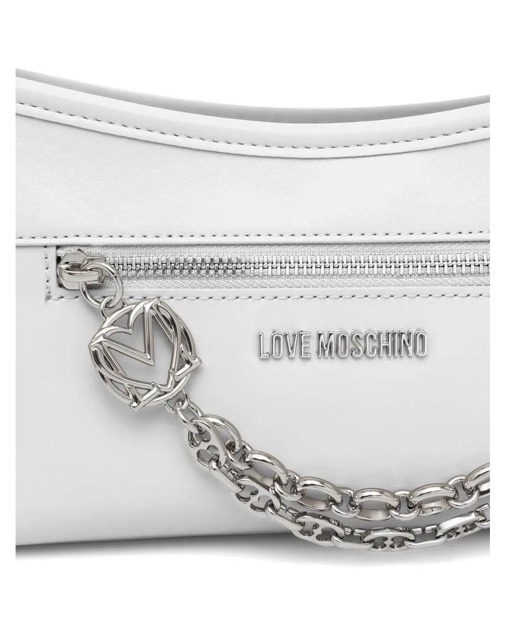 Love Moschino White Logo-Lettering Chain-Detail Shoulder Bag