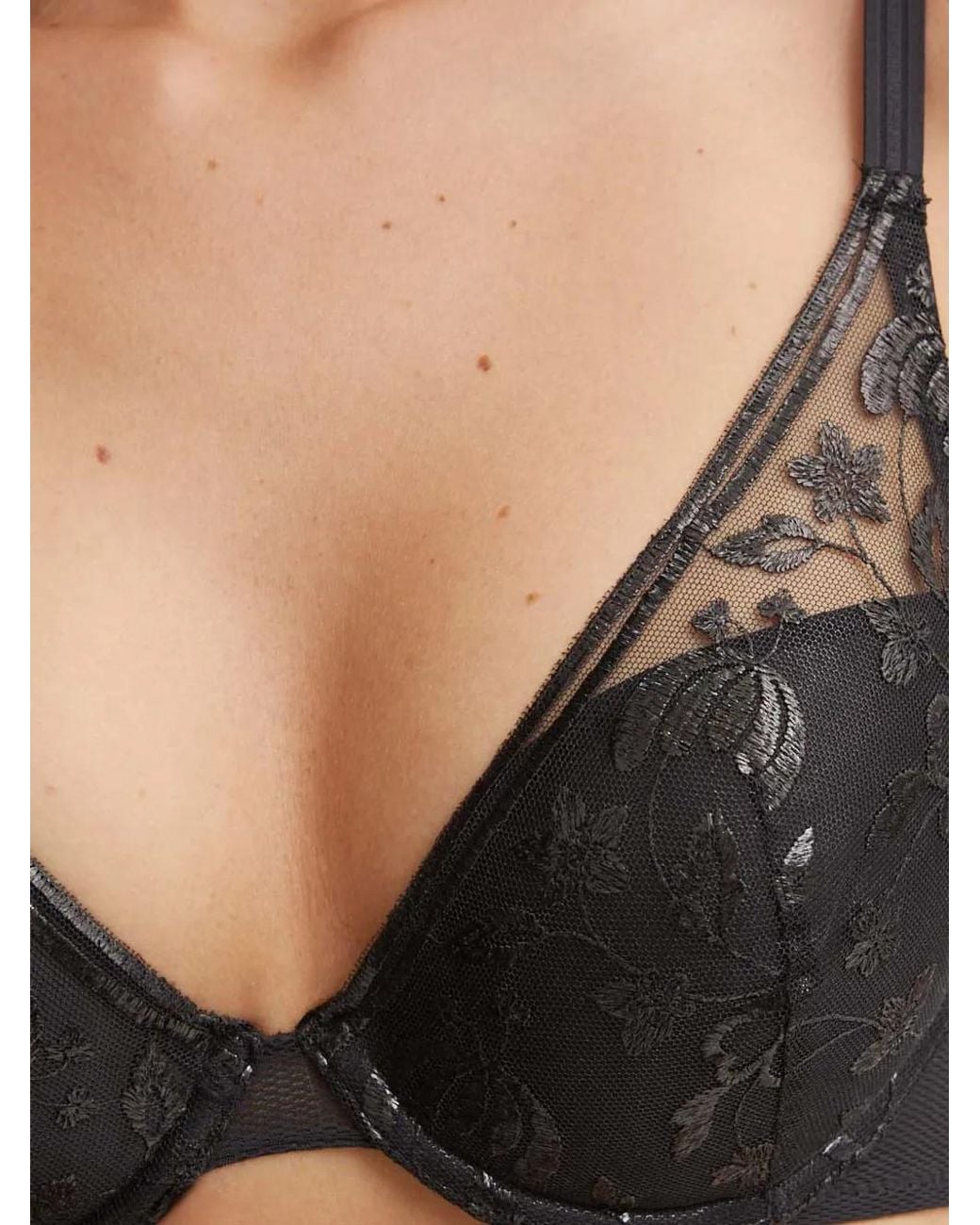 Chantelle Black Floral-Embroidered Mesh-Panelled Bra
