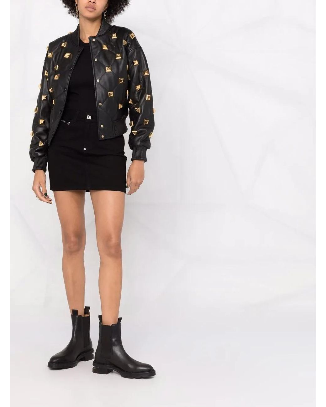 Philipp Plein Black Studded Quilted Bomber Jacket