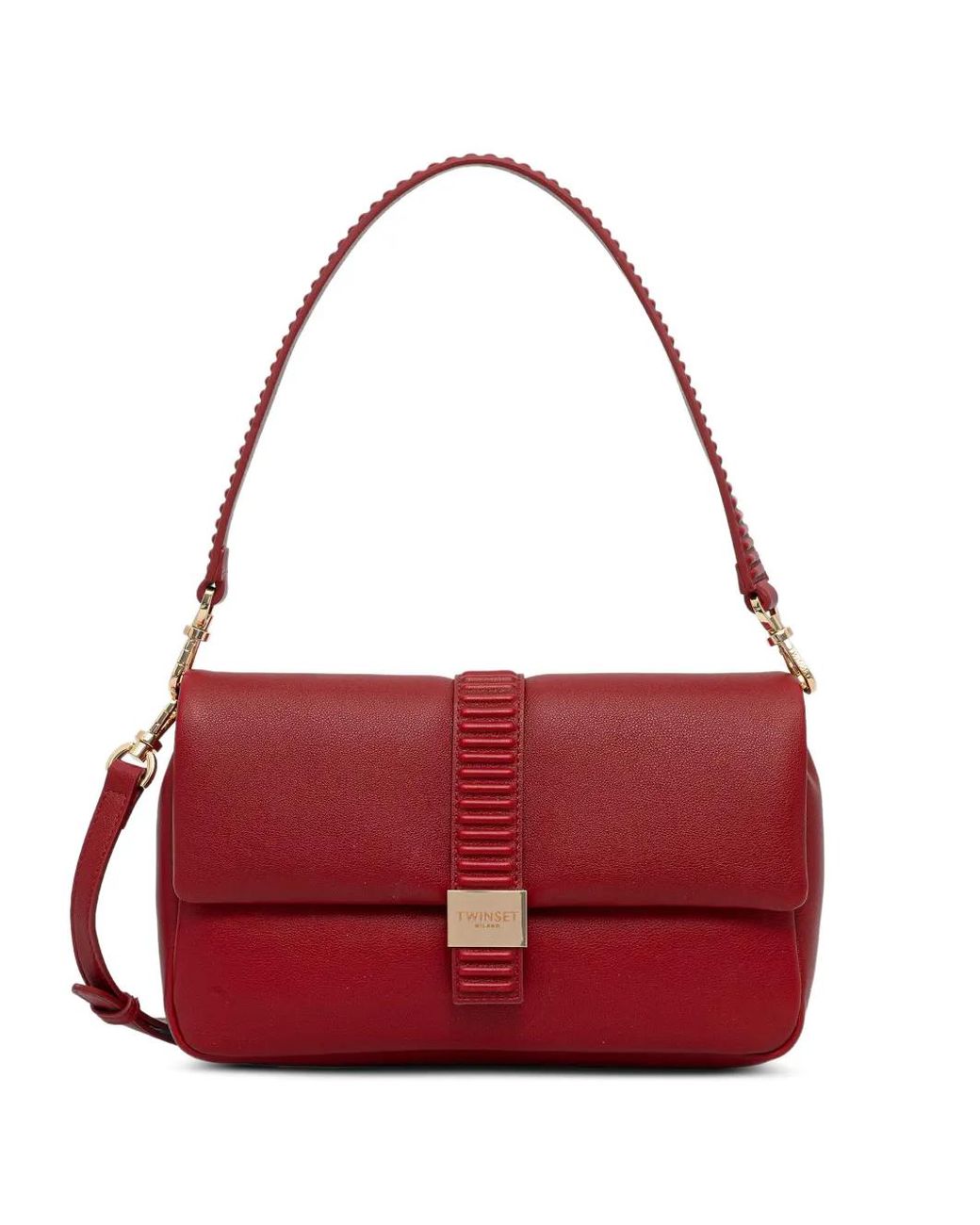 Twinset Red Ribbed-Detail Shoulder Bag