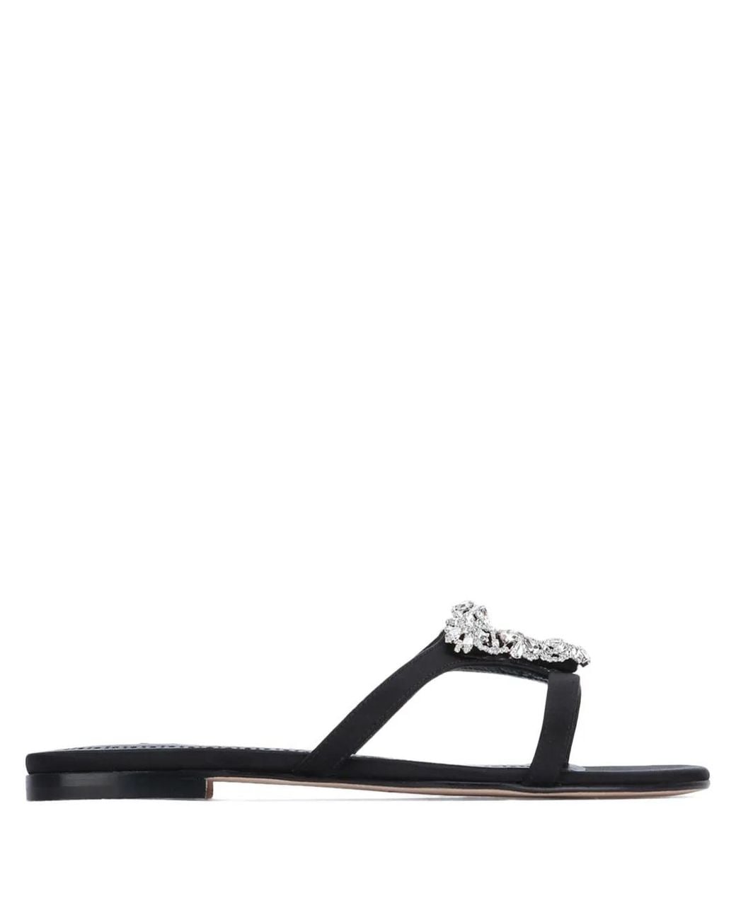 Manolo Blahnik White Trinamu Crystal-Embellished Satin Flat Sandals