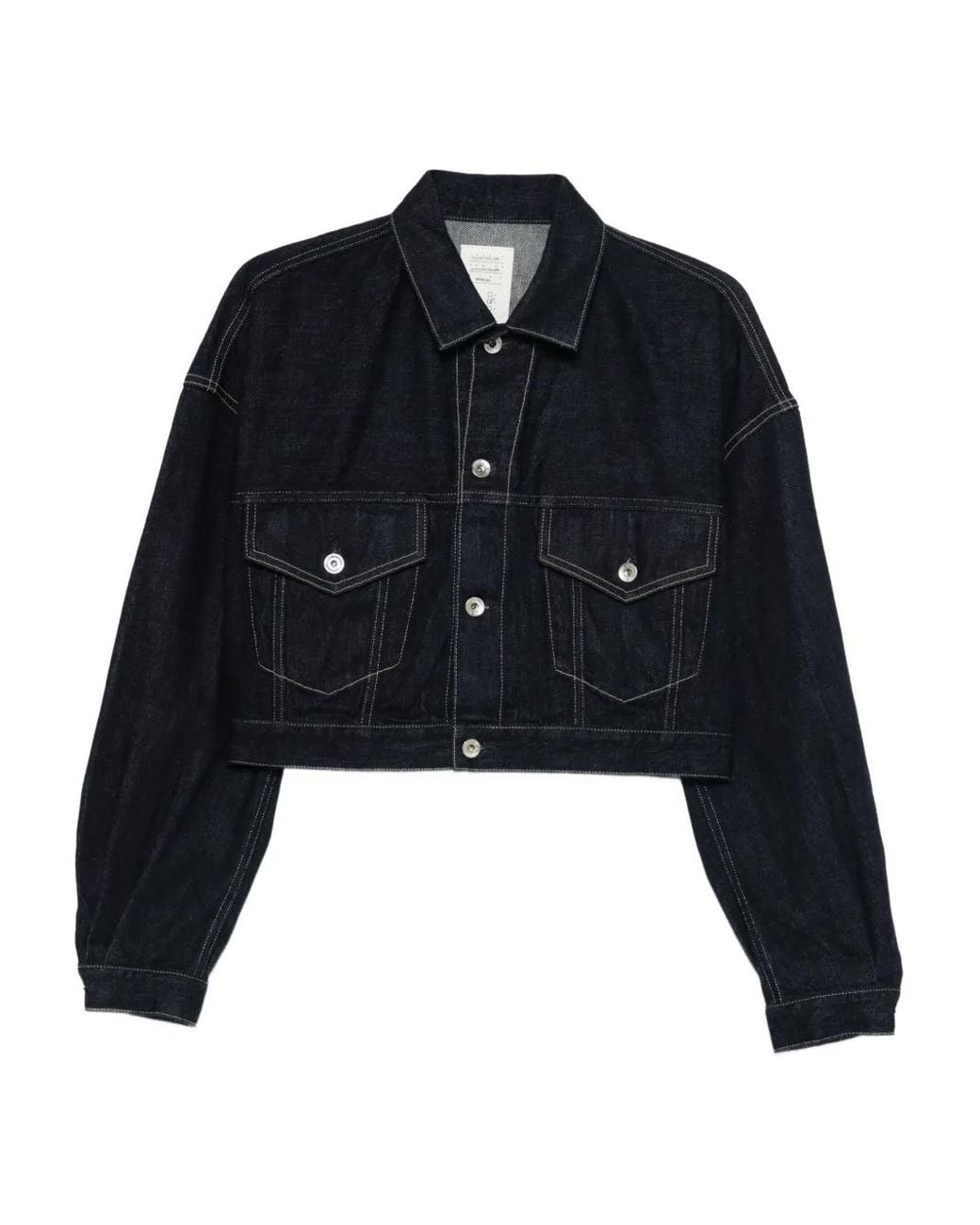 Kuro Black Selvedge Cropped Buttoned Trucker Jacket