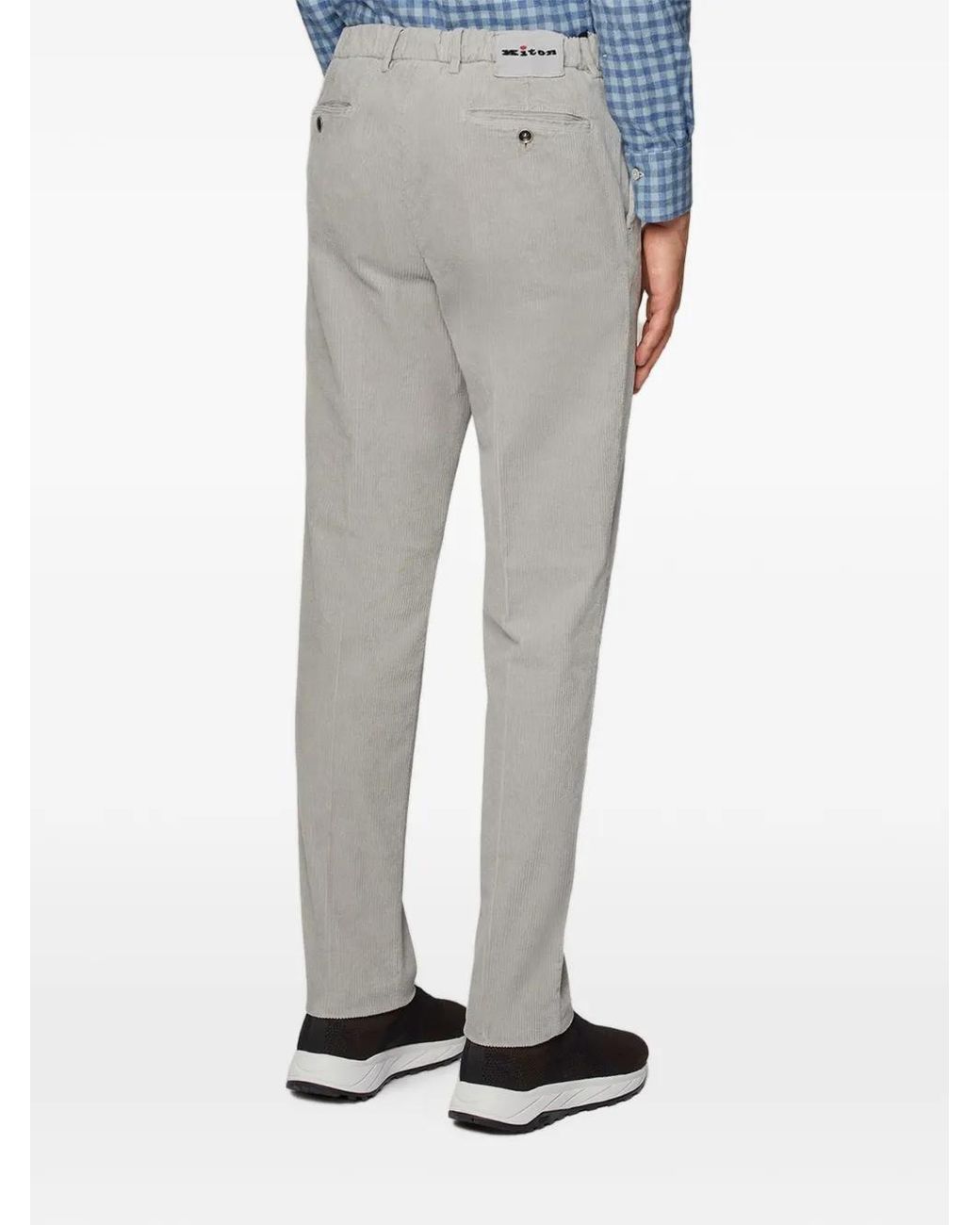 Kiton Gray Belt-Loop Logo-Patch Tailored Trousers for men