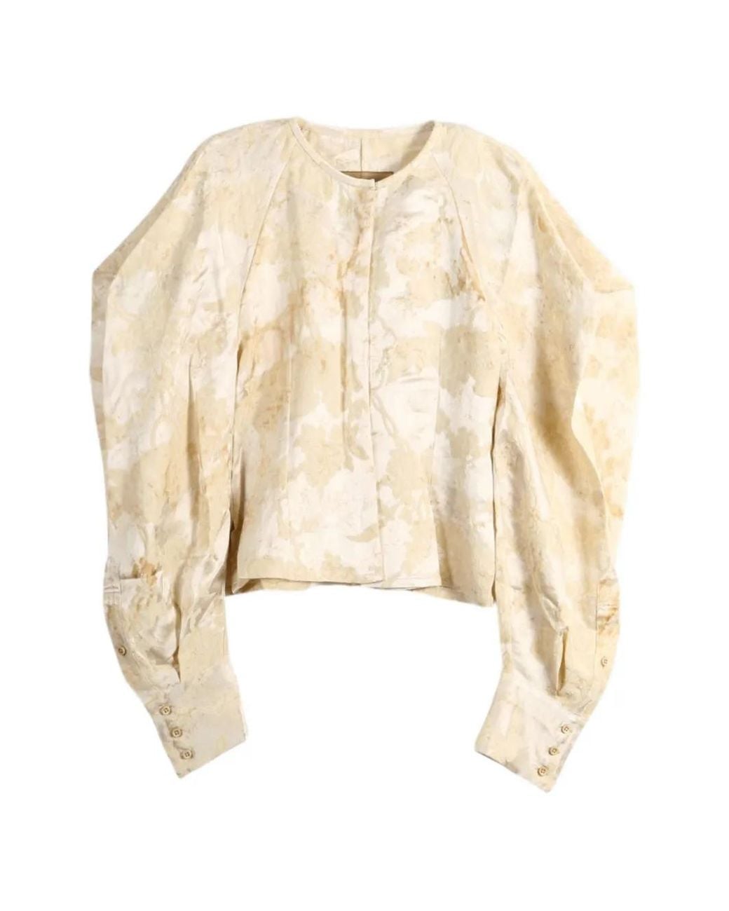 Uma Wang Natural Floral-Print Puff-Sleeve Blouse