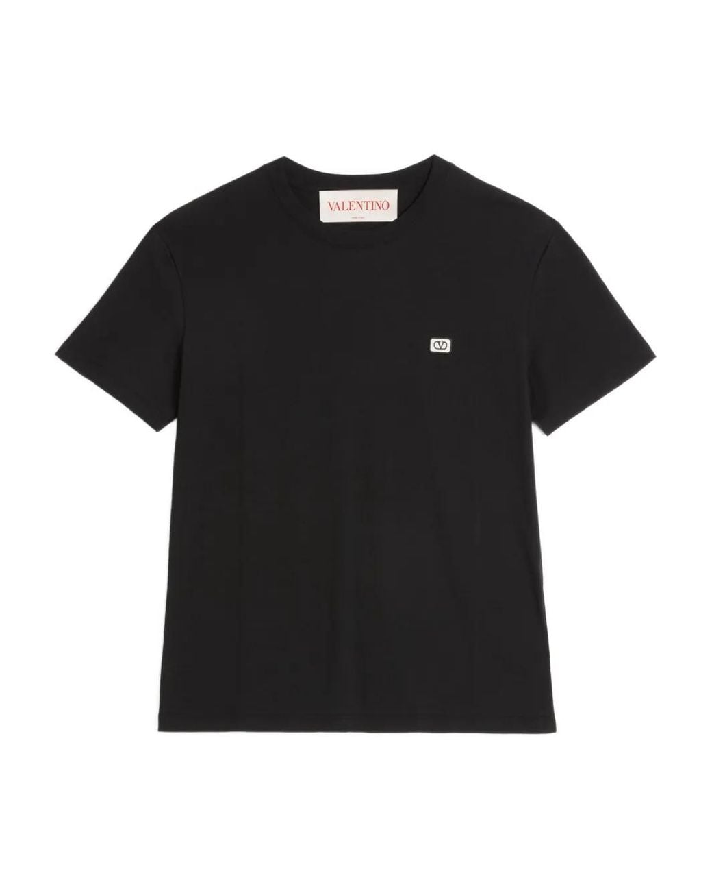 Valentino Garavani Black Cotton T-Shirt With Vlogo Patch for men