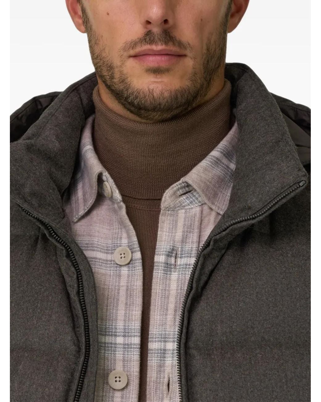 Boggi Gray Gilet Padded Flannel With Goose Down And Hood for men