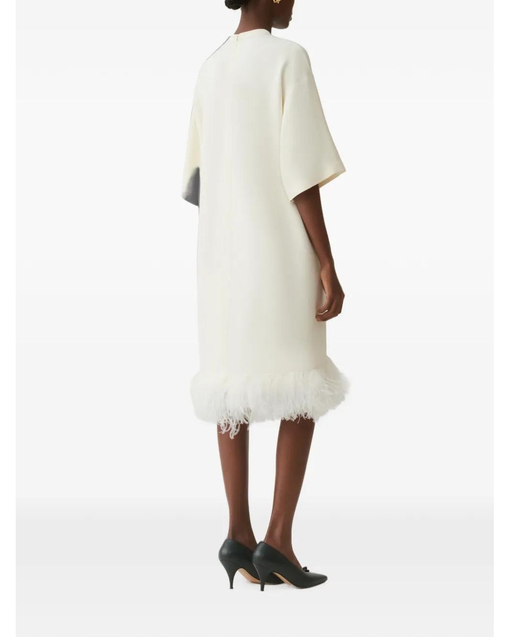 Fabiana Filippi White Feather-Trim Short-Sleeve Midi Dress