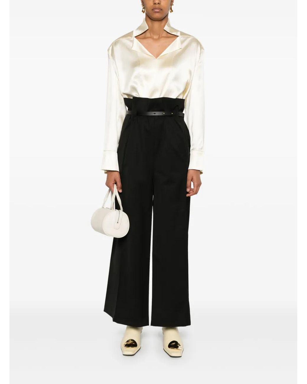Bevza White Stand-Up Collar Blouse