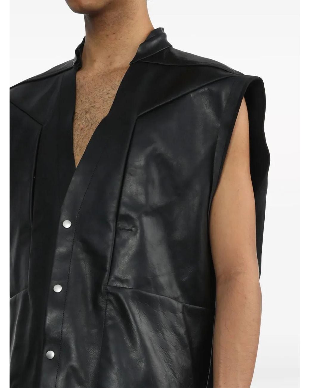 Rick Owens Black V-Neck Leather Vest for men