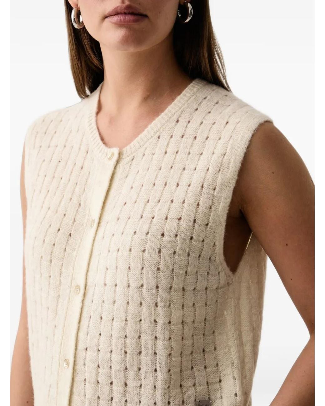 Trussardi Natural Basket-Weave Button-Up Vest