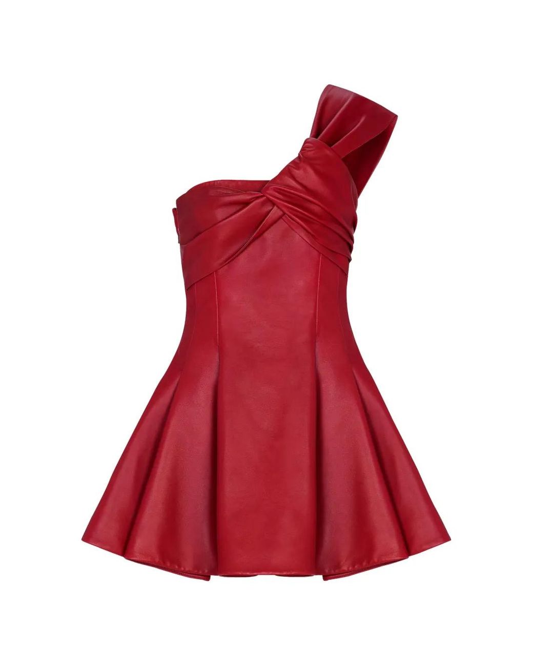 Balmain Red Smooth Leather One-Shoulder Dress