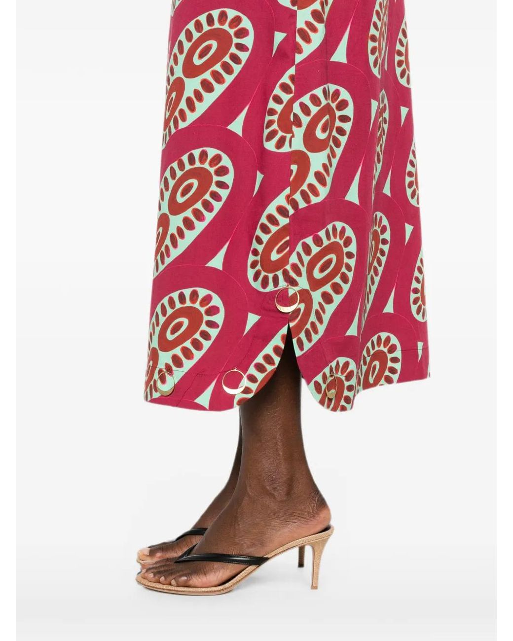 Themis Z Red Selena Geometric-Print Side-Slit Midi Skirt