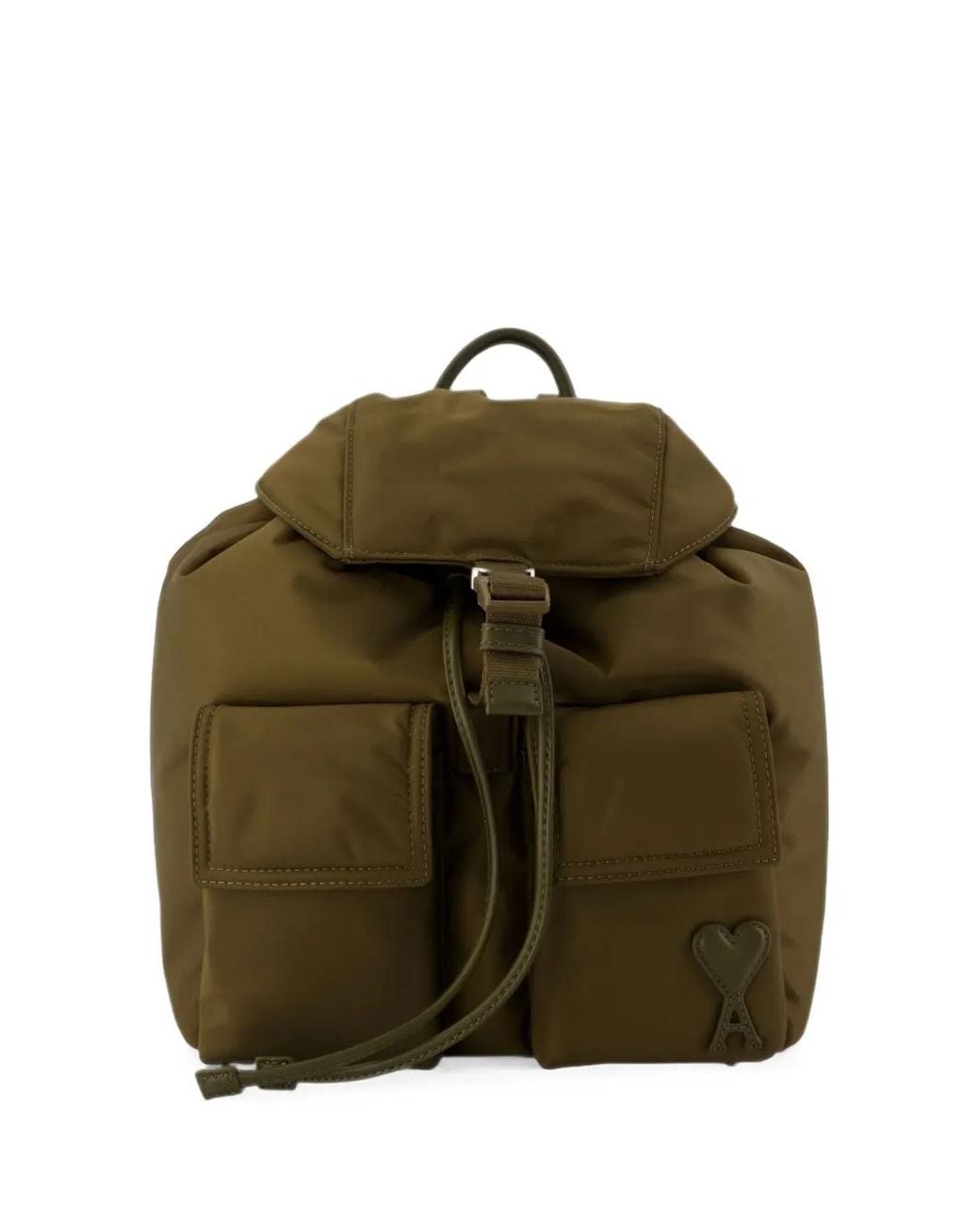 AMI Green Small Nylon Marcel Flap Backpack