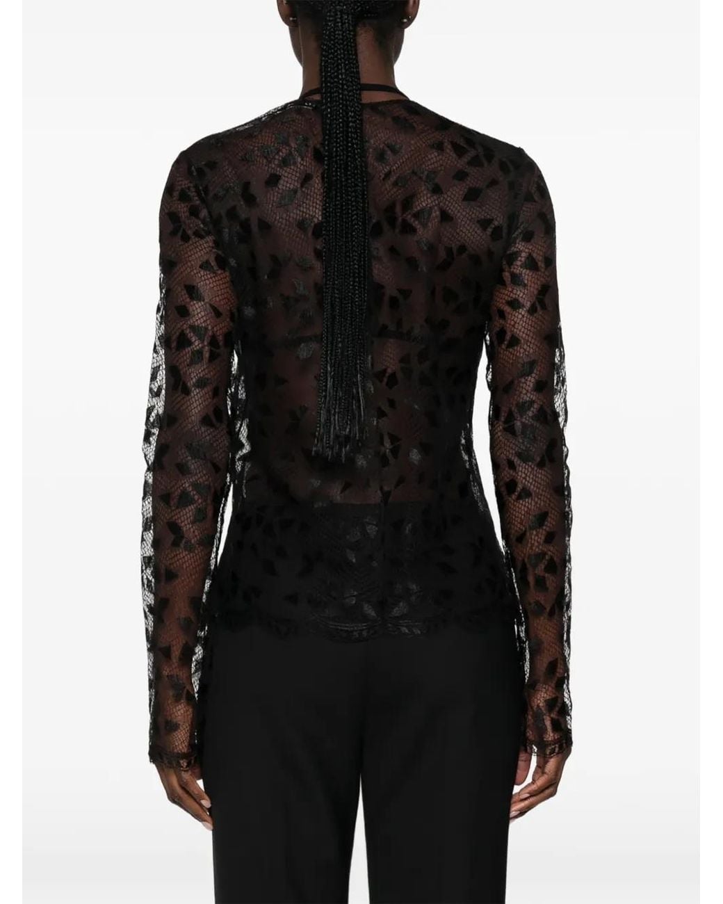 Fendi Black Lace Long-Sleeve Top