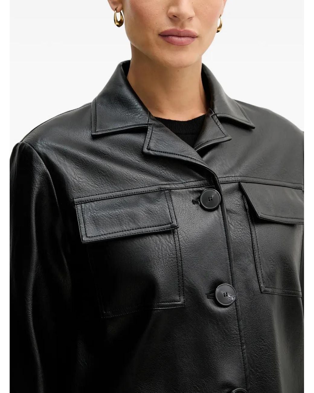 Sisley Black Pocketed Buttoned Shirt Jacket