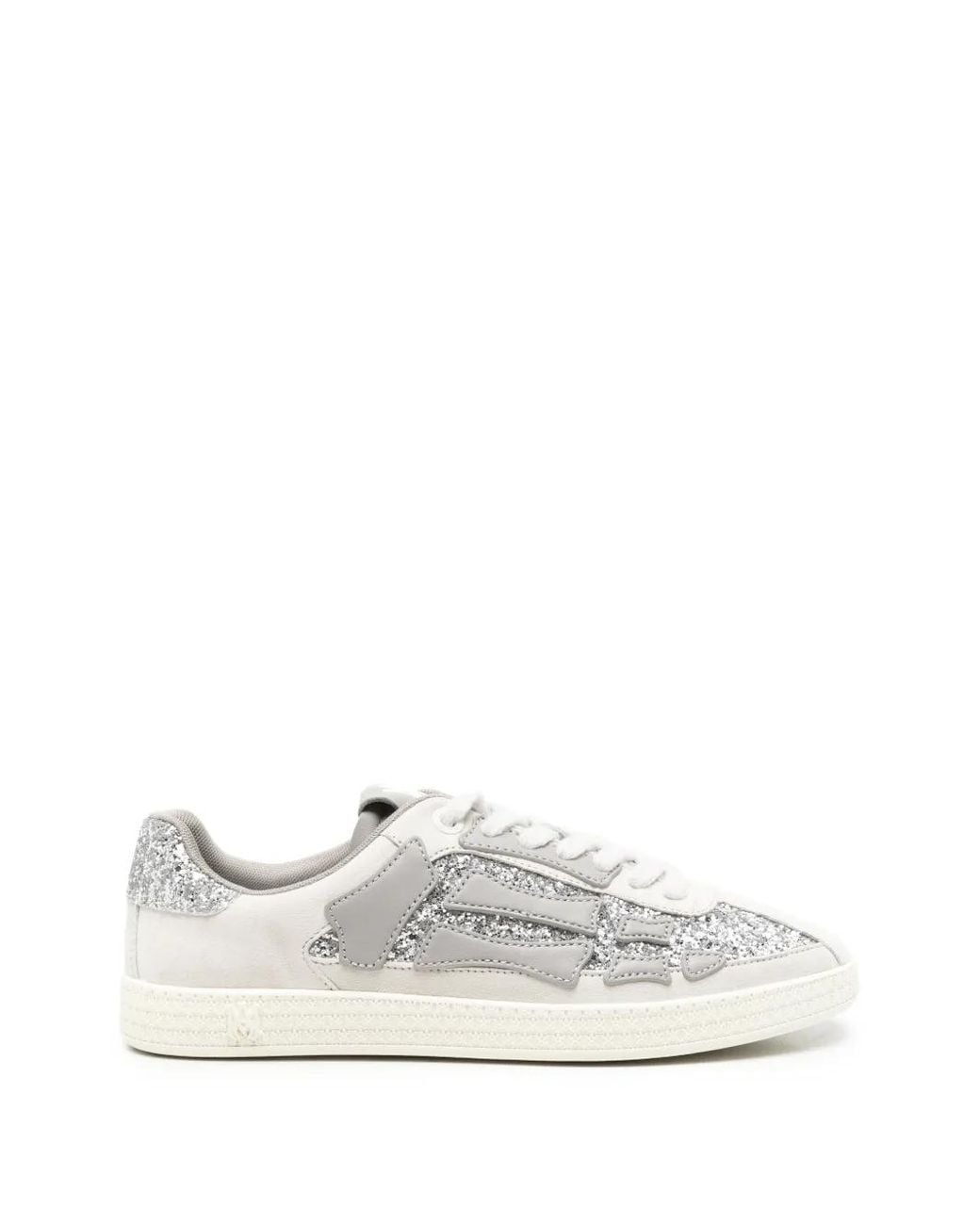 Amiri White Pacific Bones Glitter-Embellished Sneakers