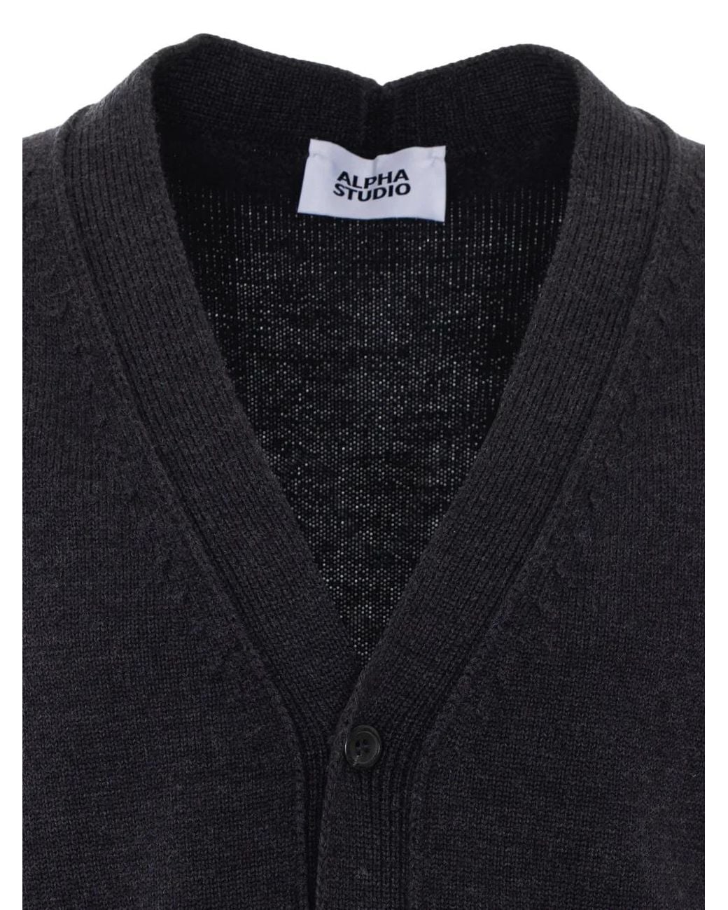 Alpha Studio Blue Knitted V-Neck Cardigan for men