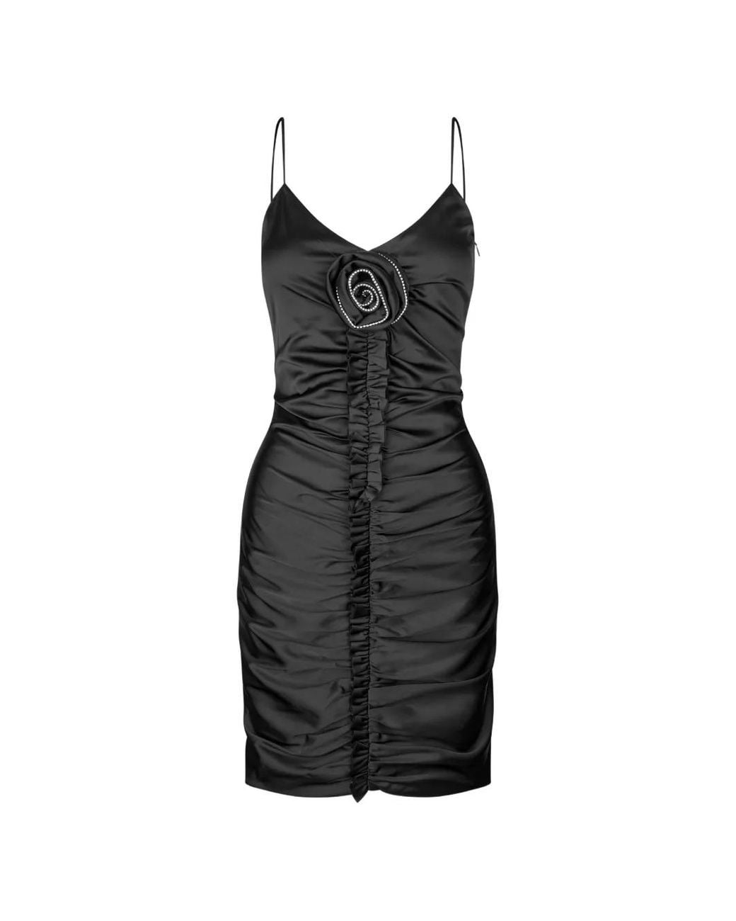 ROTATE BIRGER CHRISTENSEN Black Ruched Rose Slipdress