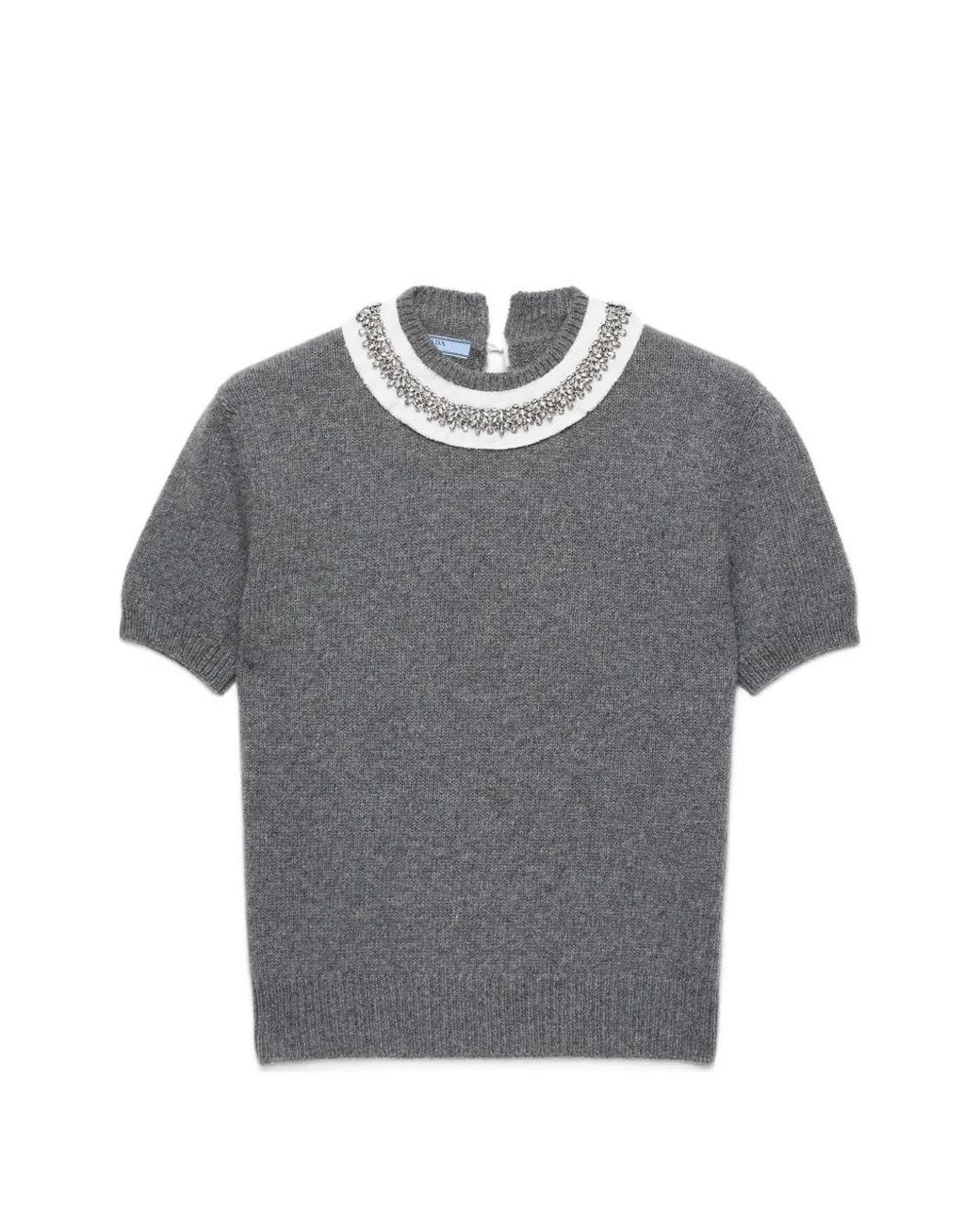 Prada Gray Kurzärmeliger Kaschmirpullover