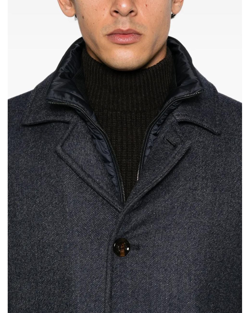 Moorer Blue Button-Fastening Coat for men