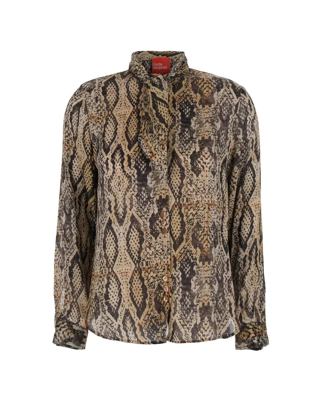 ..,merci Brown Snake-Print Pussy-Bow Blouse