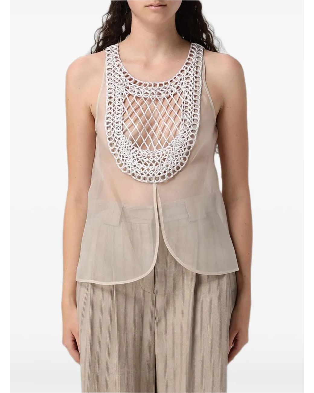 Emporio Armani Natural Macramé-Insert Tulle Blouse