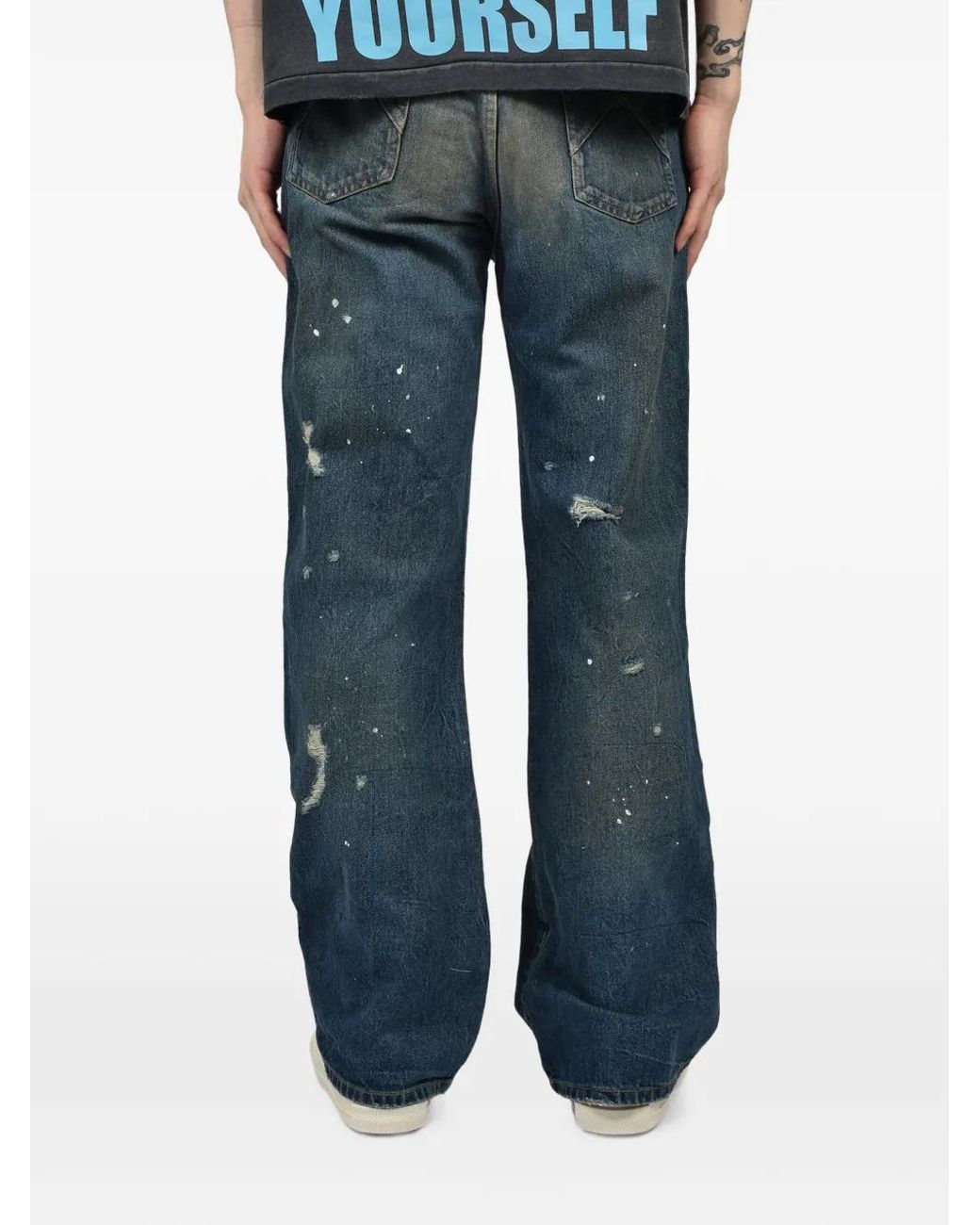 JUN/NAKAYAMA Blue Distressed Wide-Leg Jeans for men